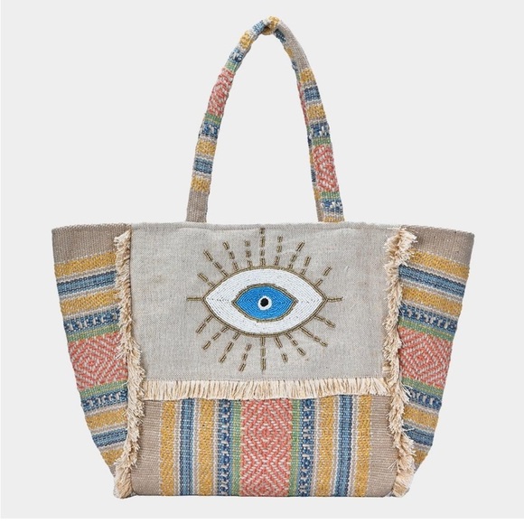 Antik Kraft Bohemian Evil Eye Beaded
Embroidered Tote Bag Resort wear - Picture 1 of 9